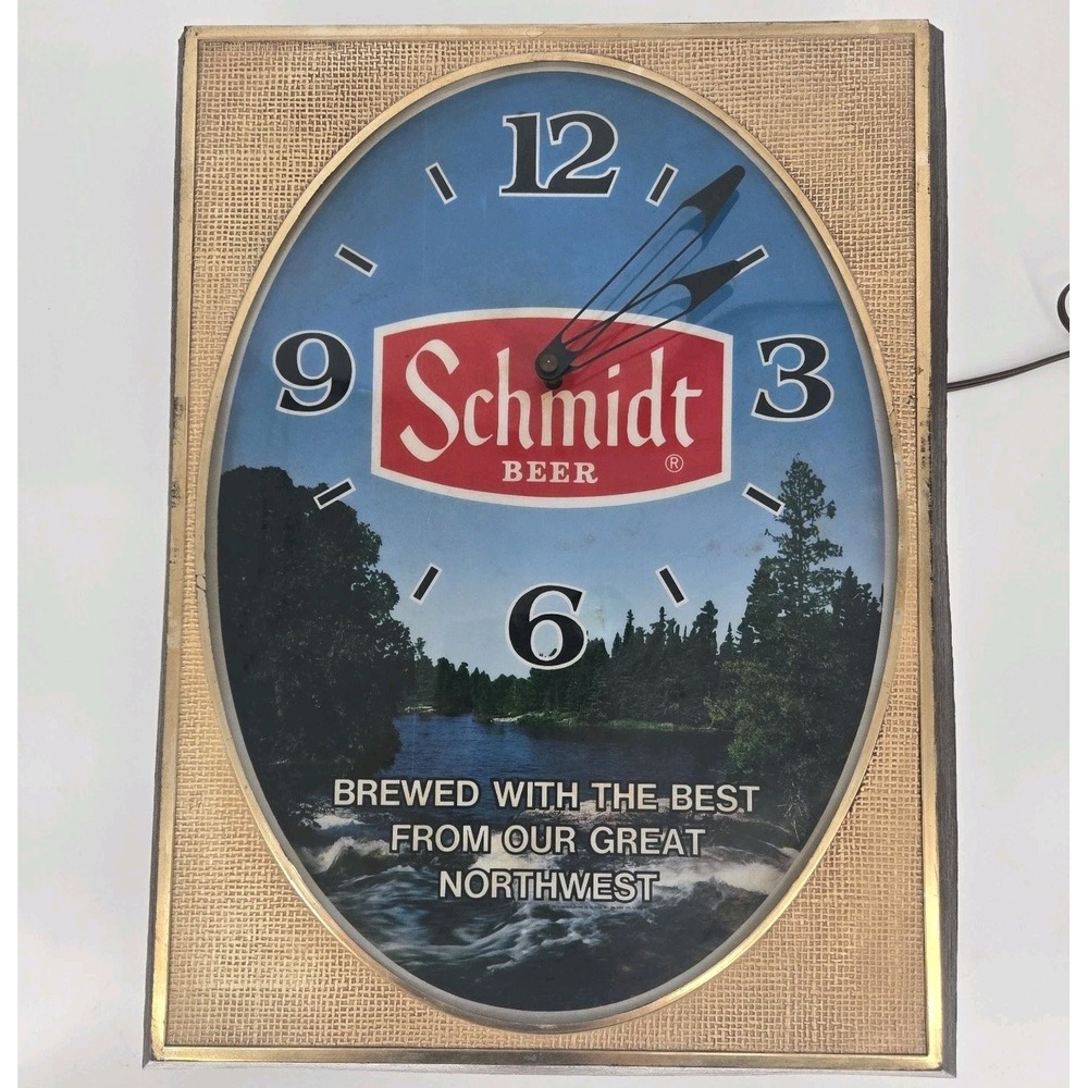 Vintage 1982 Schmidt Beer Lighted Wall Clock Sign G Heileman Embosograph Mancave - Picture 2 of 16